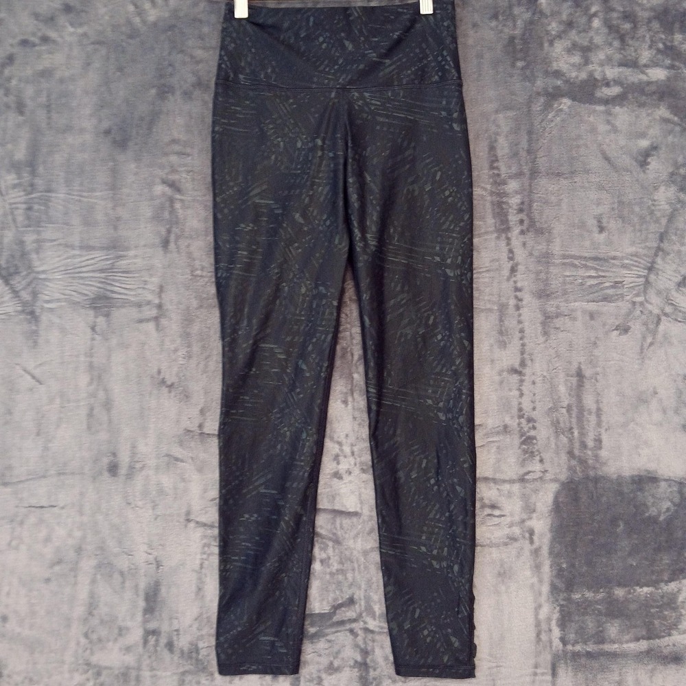Aerie Leggings Womens Medium Black Gray Chill Play Move High Rise Ruched Printed